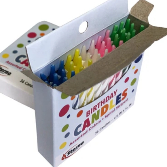 NIB Sterno Birthday candles, bulk 12/36 count boxes, multi-color spiral striped - Picture 9 of 12